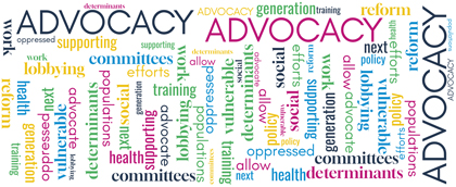 word cloud displaying these terms, Committees allow me to advocate, Training the next generation, Vulnerable and oppressed populations, Supporting policy and reform, why I do this work, Social determinants of health, Lobbying efforts